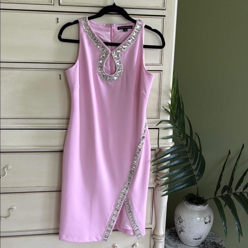 Elegant Boston Proper Pink Sleeveless Dress with Silver Accents size 4